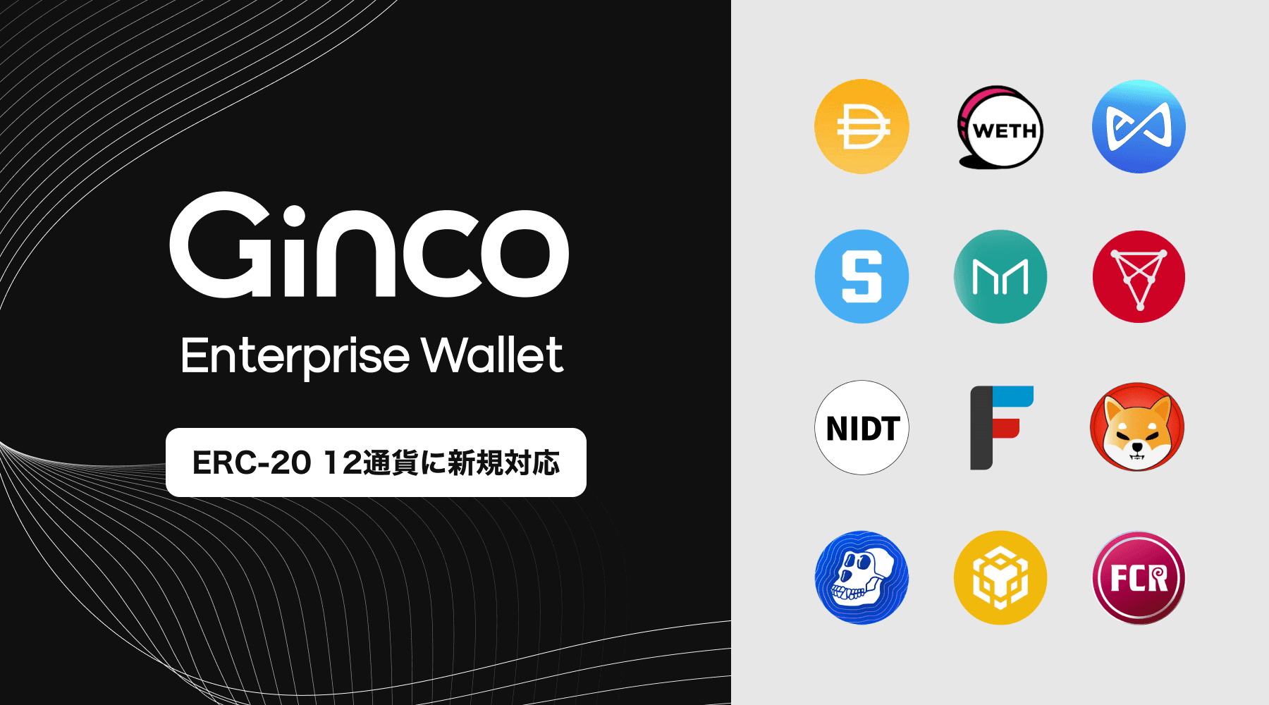 2023.11.17【プレスリリース】業務用暗号資産ウォレット「Ginco Enterprise Wallet」がERC-20 12通貨に一括対応