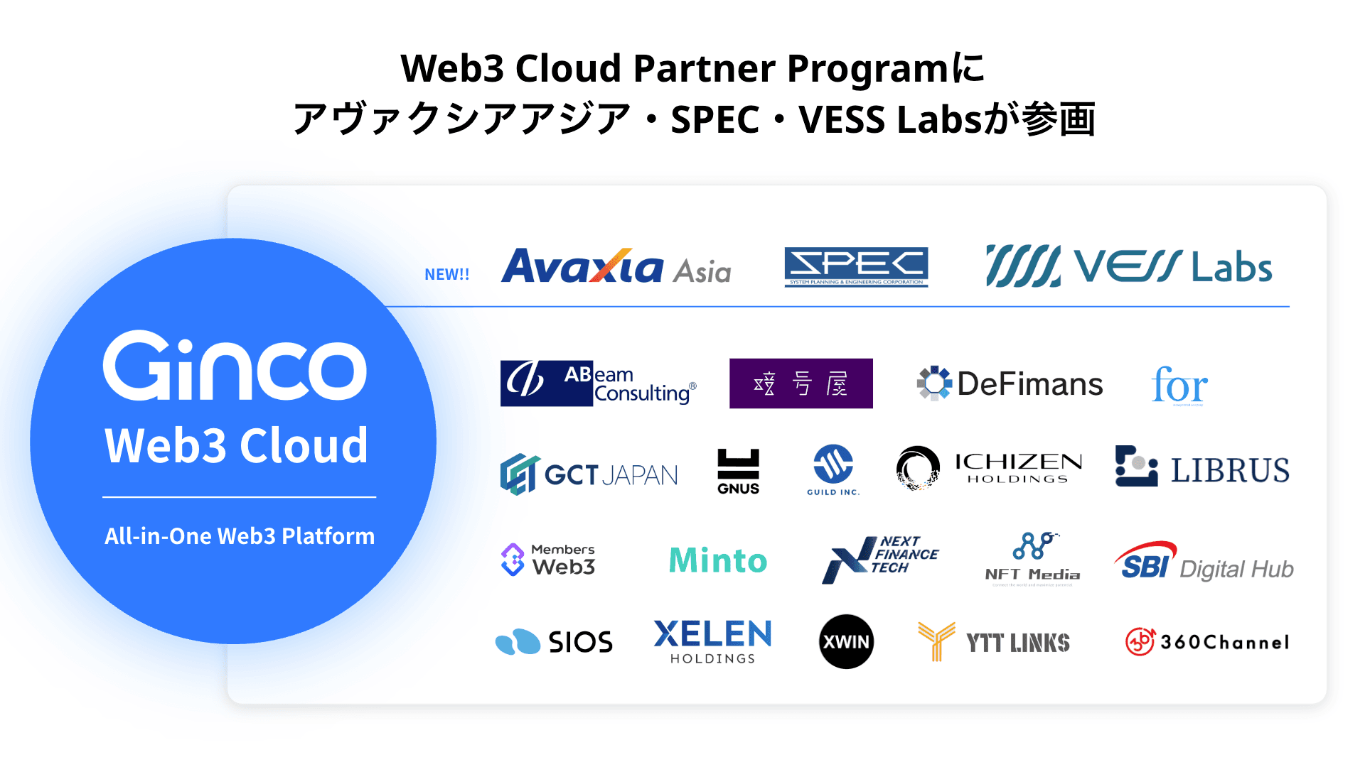 GincoのPartner Programに、アヴァクシアアジア・SPEC・VESS Labsが参画